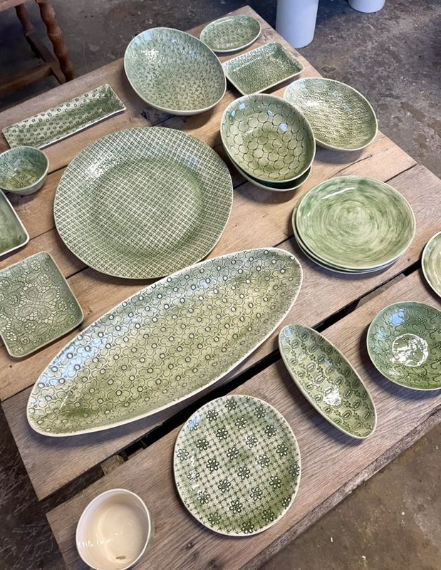 Soup Bowl Mixe Pattern Dark Green